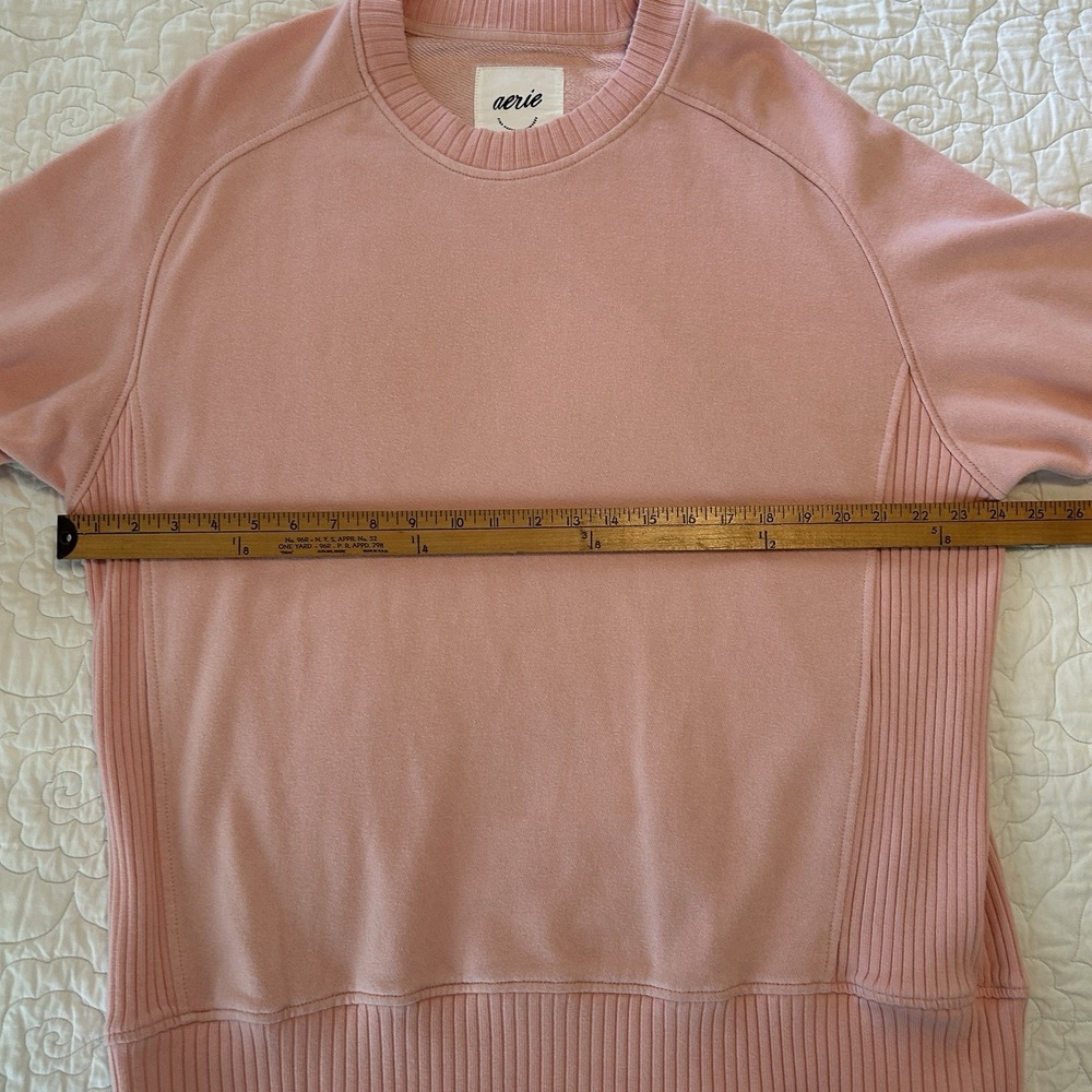 Aerie Oversized Crewneck Women's Size XS / TP Pink Ribbed Sides Trim Cozy Lounge - Picture 7 of 15